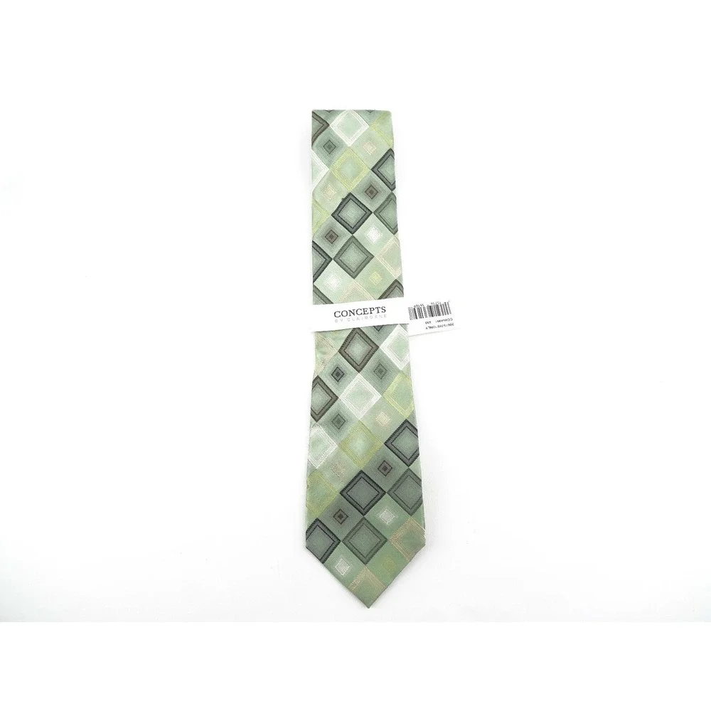 Concepts‎ by Claiborne Mens Tie Hand Made All Silk Green Geometric